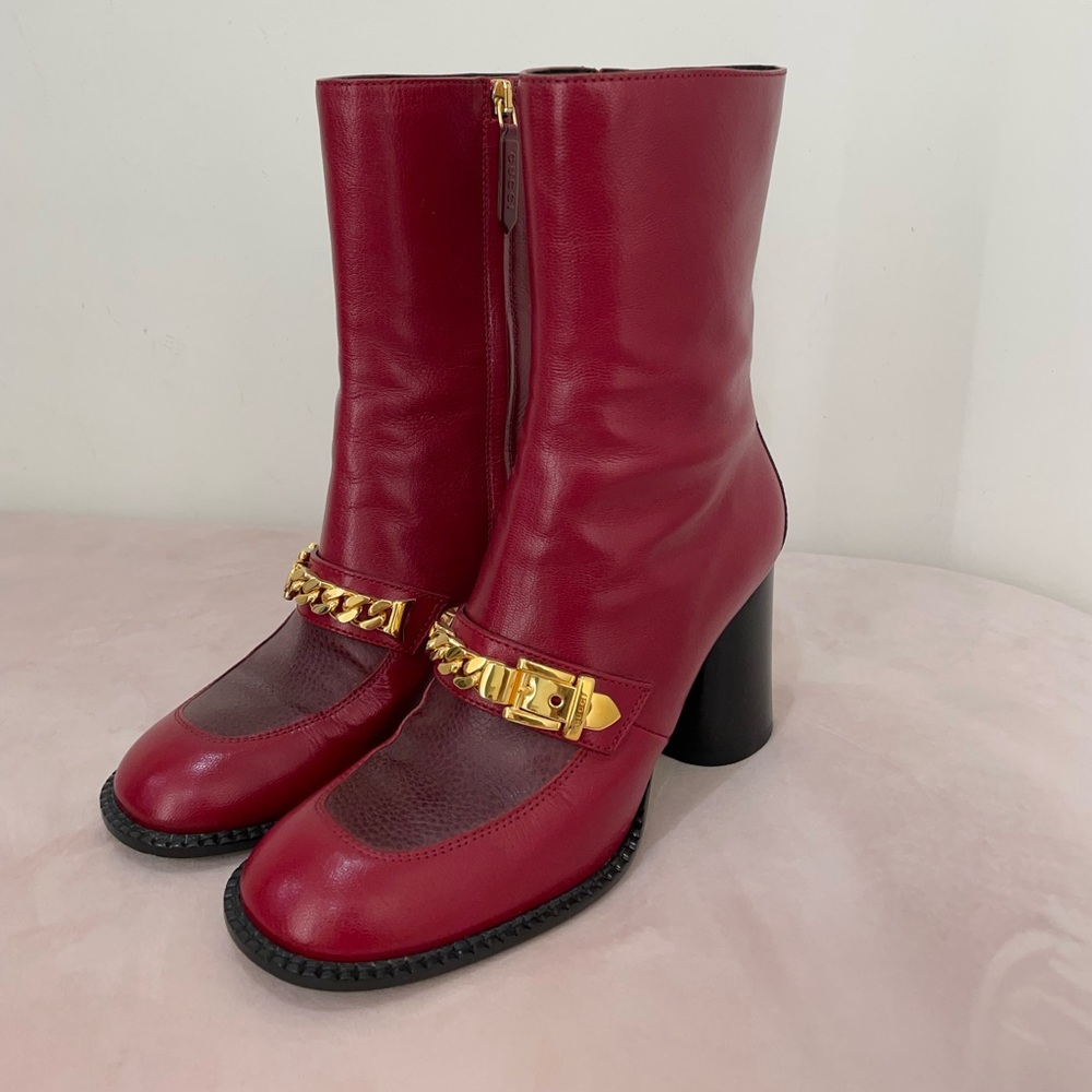 Gucci Austin Calf Leather Boot in Cherry Red